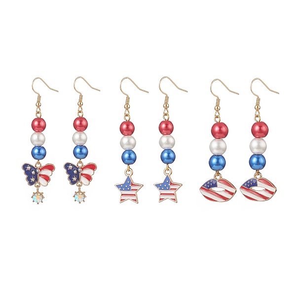 

PandaHall 304 Stainless Steel Dangle Earrings, Independence Day Theme Baking Painted Pearlized Glass Pearl Beaded Earring, Alloy Enamel &..., Multicolor