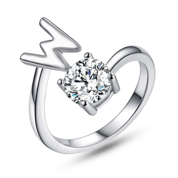 

PandaHall Rhodium Plated 925 Sterling Silver Initial Letter Open Cuff Ring, Clear Cubic Zirconia Ring for Women, Platinum, Letter.W, US Size...