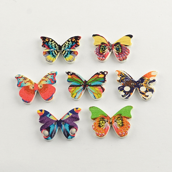 

PandaHall 2-Hole Printed Wooden Buttons, Butterfly, Mixed Color, 21x28x3mm, Hole: 1.5mm Wood Butterfly Multicolor