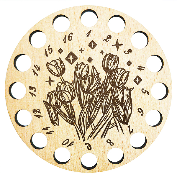 

PandaHall arricraft Wooden Winding Plate Board Card, 16-Holes Floss Bobbins Organizer with Number Sign Tulips Pattern Circle Thread Holder...