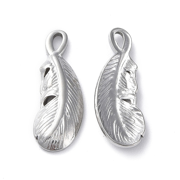 

PandaHall 304 Stainless Steel Pendants, Feather Charm, Stainless Steel Color, 20x7x2mm, Hole: 1x2mm 304 Stainless Steel Feather