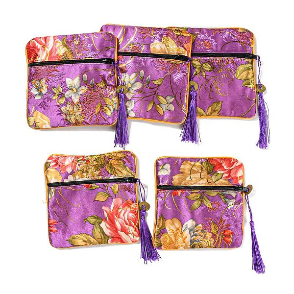 

PandaHall Chinese Style Floral Cloth Jewelry Storage Zipper Pouches, Square Jewelry Gift Case with Tassel, for Bracelets, Earrings, Rings...