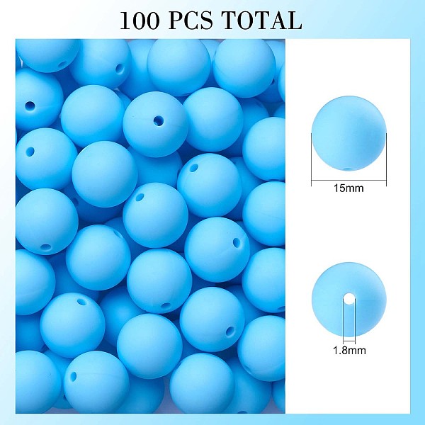 

PandaHall 100Pcs Silicone Beads Round Rubber Bead 15MM Loose Spacer Beads for DIY Supplies Jewelry Keychain Making, Sky Blue, 15mm Silicone...