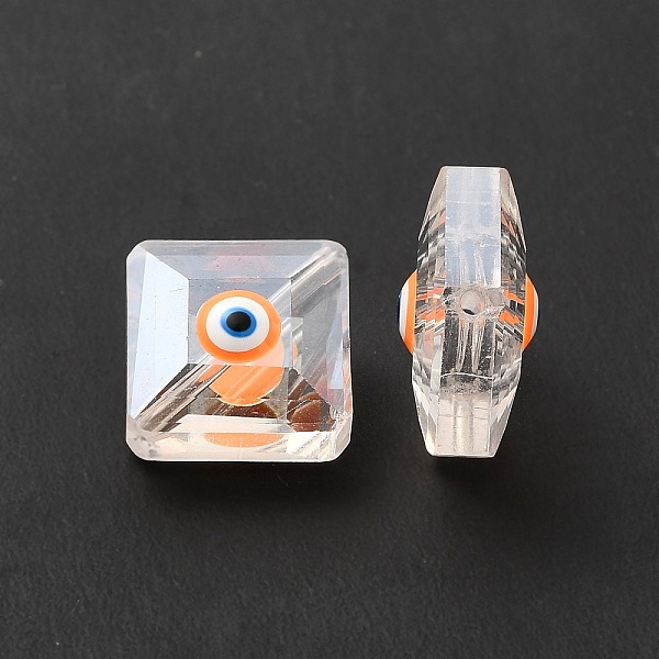 

PandaHall Glass Beads, Faceted Square, with Enamel, AB Color Plated, Orange, 13x13x9mm, Hole: 1.2mm Glass Square Orange