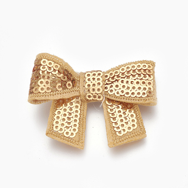PandaHall Embroidery Flash Sequined Bows, Girls' Hair Accessories, Goldenrod, 35x49x5mm Cloth Bowknot Gold