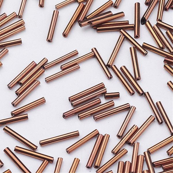 

PandaHall Glass Bugle Beads, Metallic Colours,Dark Goldenrod, 9x2mm, Hole: 0.5mm, about 7000pcs/bag Glass Gold