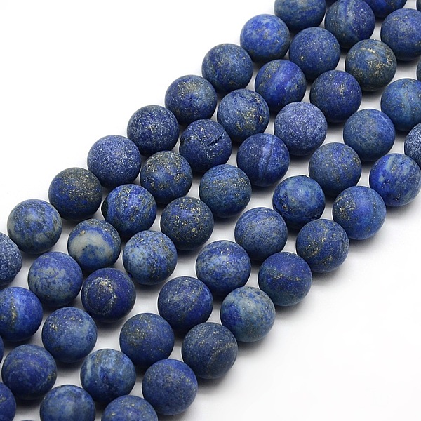 PandaHall Natural Frosted Lapis Lazuli Round Bead Strands, Dyed & Heated, 10mm, Hole: 1mm, about 37~39pcs/strand, 14.9~15.6 inch Lapis...