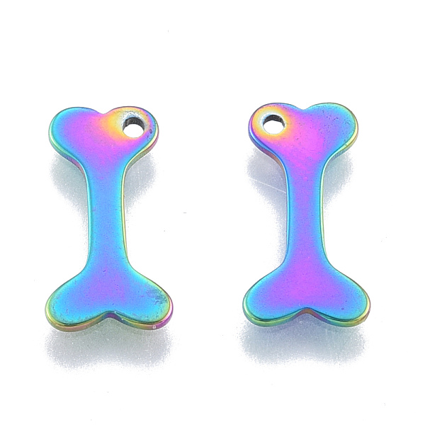 

PandaHall Ion Plating(IP) 201 Stainless Steel Charms, Bone, Rainbow Color, 15x7.5x1mm, Hole: 1.2mm 201 Stainless Steel Others