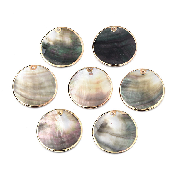 

PandaHall Natural Black Lip Shell Pendants, with Light Gold Plated Brass Edge, Flat Round, 30x2~3.5mm, Hole: 1.4mm Black Lip Shell Flat...
