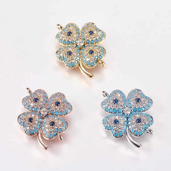 

PandaHall Brass Micro Pave Cubic Zirconia Links, Clover, Nickel Free & Lead Free & Cadmium Free, Mixed Color, 19x20.5x3mm, Hole: 1mm..., Multicolor