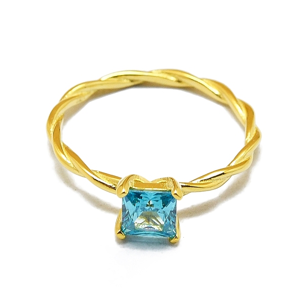 

PandaHall 925 Sterling Silver Twist Finger Rings, Birthstone Ring, with Cubic Zirconia Square & 925 Stamp for Women, Real 18K Gold Plated...