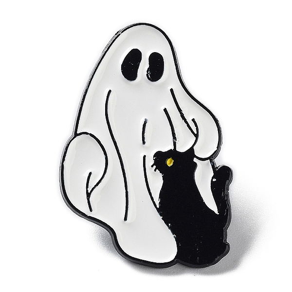 

PandaHall Ghost with Black Cat Alloy Enamel Brooch, Halloween Pins, White, 29.5x20x1.5mm Alloy+Enamel Ghost White