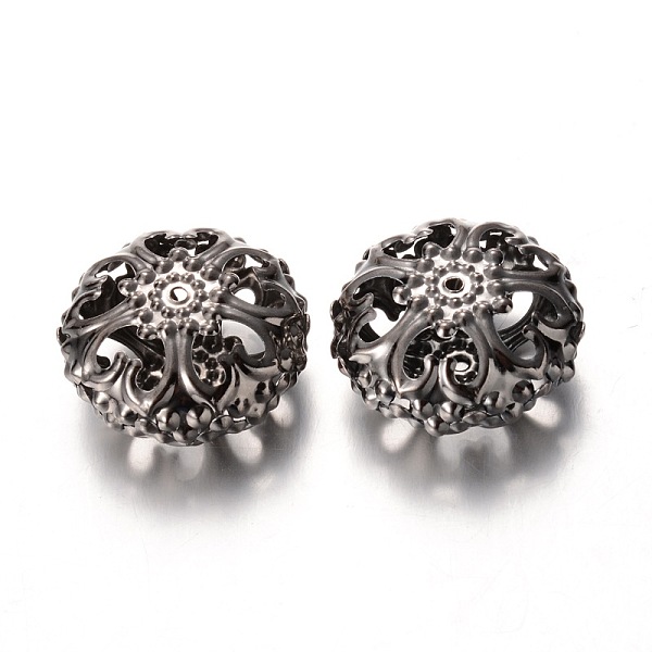 

PandaHall Spacer Beads, Hollow, Iron, Flat Round, Gunmetal, 23mmx12.5mm, hole: 2mm Iron Flat Round