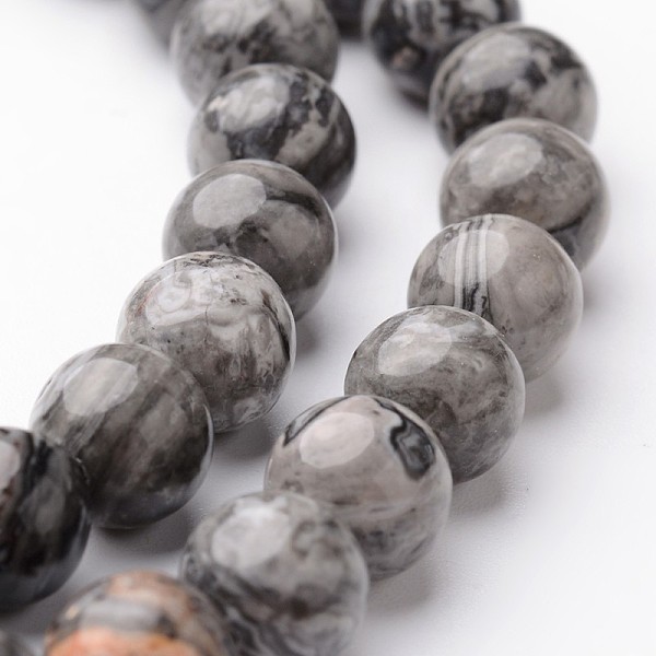 

PandaHall Round Natural Map Stone/Picasso Stone/Picasso Jasper Bead Strands, 8mm, hole: 1mm, about 47~48pcs/strand, 15 inch Map Stone Round