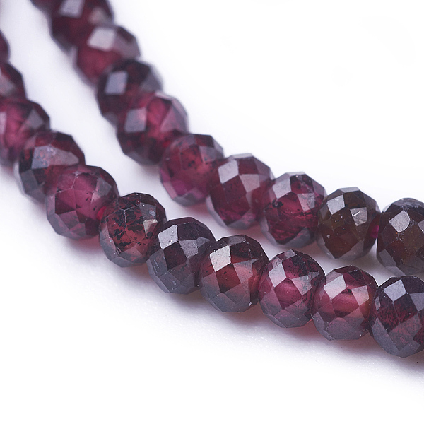 

PandaHall Natural Garnet Beads Strands, Faceted, Rondelle, 3x2mm, Hole: 0.5mm, about 173pcs/strand, 15.5 inch(39.5cm) Garnet Rondelle