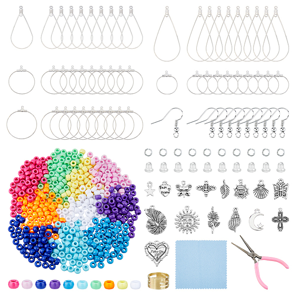 

PandaHall SUPERFINDINGS DIY Earring Making Kits, Including Brass Earring Hooks, Alloy & 304 Stainless Steel Wire Pendants, Plastic Barrel..., Multicolor
