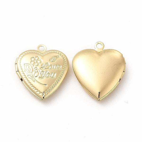 

PandaHall Brass Locket Pendants, Photo Frame Charms for Necklaces, Long-Lasting Plated, Heart with Flower & Word Love You Charm, Real 18K...