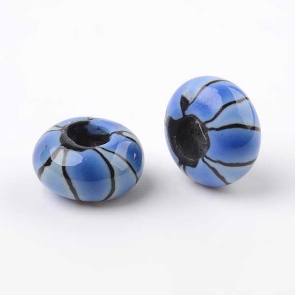 

PandaHall Handmade Polymer Clay Enamel European Beads, Large Hole Rondelle Beads, Blue, 14x7.5mm, Hole: 5.5mm Polymer Clay Rondelle Blue