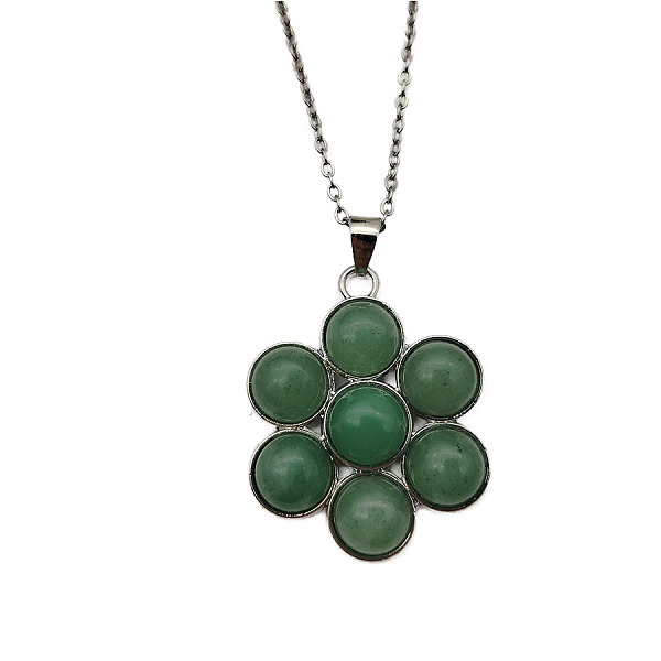 

PandaHall Natural Green Aventurine Flower Pendant Necklace Green Aventurine