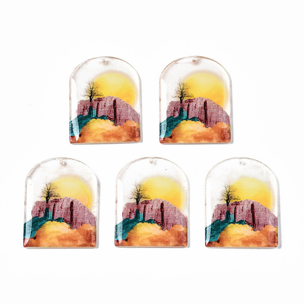 

PandaHall Transparent Printed Acrylic Pendants, Half Oval with Cliff, Colorful, 34x25.5x3mm, Hole: 1.2mm Acrylic Others