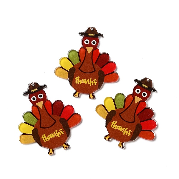 

PandaHall Thanksgiving Day Translucent Resin Big Pendants, Turkey Charms, Colorful, 53x45x2.5mm, Hole: 1mm Resin Other Animal