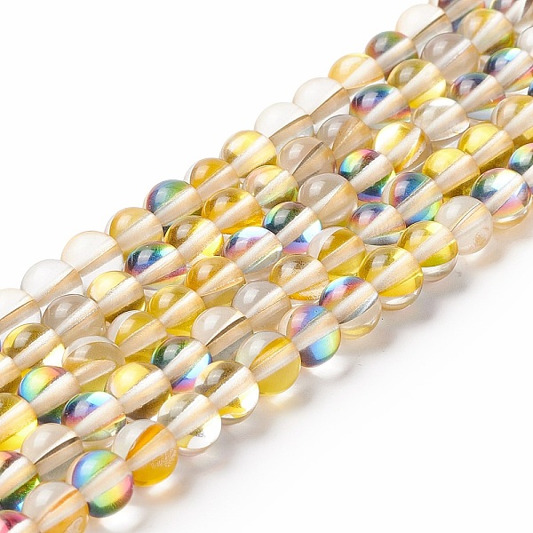 

PandaHall Synthetic Moonstone Beads Strands, Round, Goldenrod, 6mm, Hole: 0.8mm, about 63pcs/strand, 14.57''~15.55''(37~39.5cm) Moonstone..., Gold
