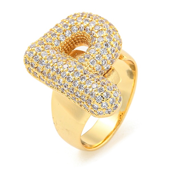 

PandaHall Brass Micro Pave Clear Cubic Zirconia Letter Open Cuff Ring for Women, Real 18K Gold Plated, Letter P, 23x18mm, Inner Diameter...