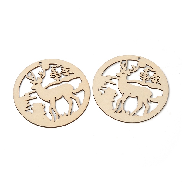 

PandaHall Christmas Theme Undyed Natural Wood Big Pendants, Flat Round with Christmas Reindeer/Stag, BurlyWood, 99mm, Hole: 4mm Wood Flat..., Orange
