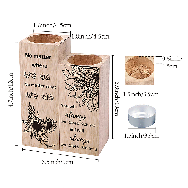 

PandaHall Wood Candle Holder, with Candles inside, Rectangle with Word, Sunflower Pattern, 120x45mm, 100x45mm, 2pcs/set Wood Flower