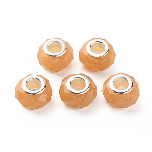 

PandaHall Resin European Beads, Large Hole Beads, with Silver Tone Brass Double Cores, Faceted, Rondelle, Goldenrod, 14x9mm, Hole: 5mm..., Gold