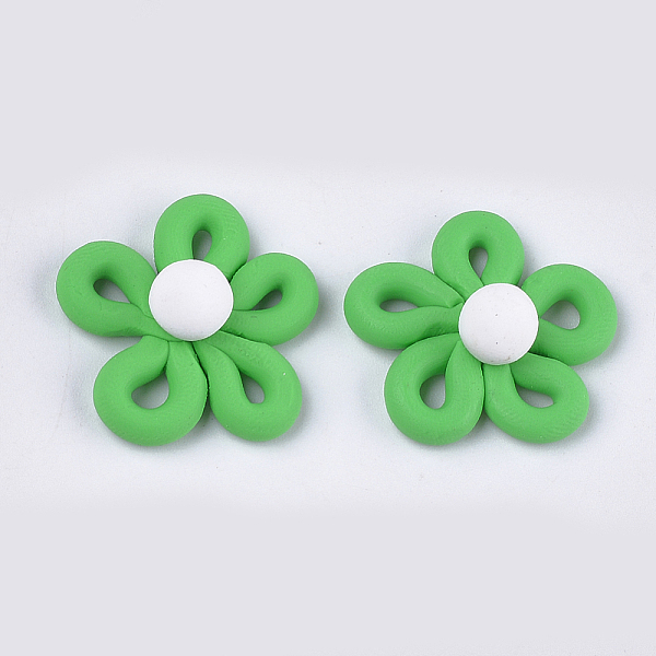 

PandaHall Handmade Polymer Clay Cabochons, Flower, Lime Green, 27~28x26~28x10~11mm Polymer Clay Flower