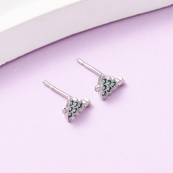 Boucles d'oreilles à tige en laiton avec micro pavé de zircons cubiques et arbre de Noël