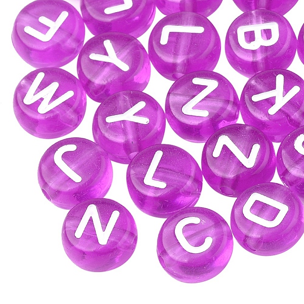 

PandaHall Transparent Acrylic Beads, Flat Round with White Mixed Letters, Dark Orchid, 7x4mm, Hole: 1.5mm, about 1480pcs/200g Acrylic Flat...