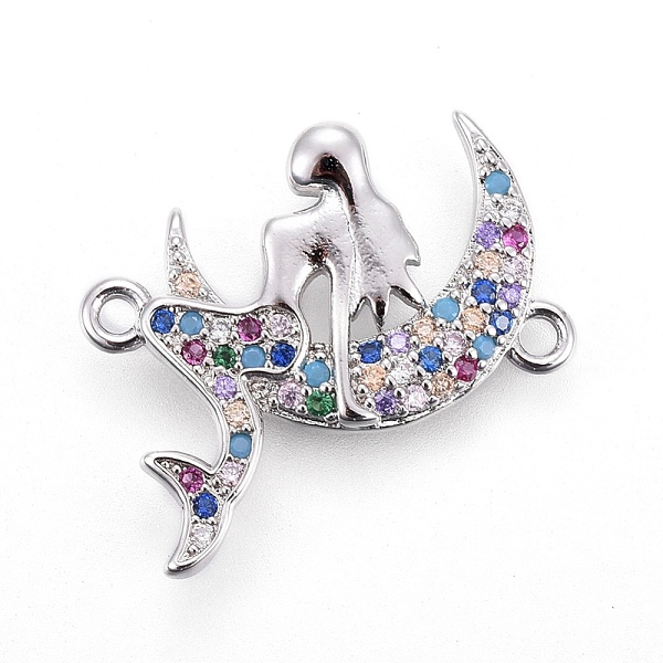 

PandaHall Brass Micro Pave Cubic Zirconia Links, Mermaid, Colorful, Platinum, 21x21x3mm, Hole: 1.4mm Brass+Cubic Zirconia Fish