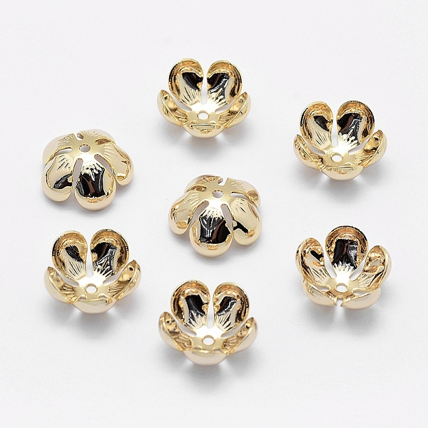 

PandaHall 5-Petal Brass Caps, Long-Lasting Plated, Real 18K Gold Plated, Nickel Free, Flower, 13.5x6mm, Hole: 1mm Brass