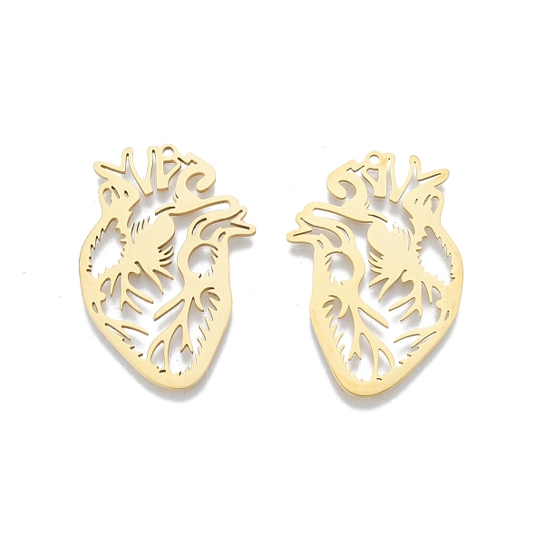 

PandaHall 201 Stainless Steel Pendants, Heart, Real 18K Gold Plated, 37.5x25.5x1mm, Hole: 1.4mm 201 Stainless Steel Body