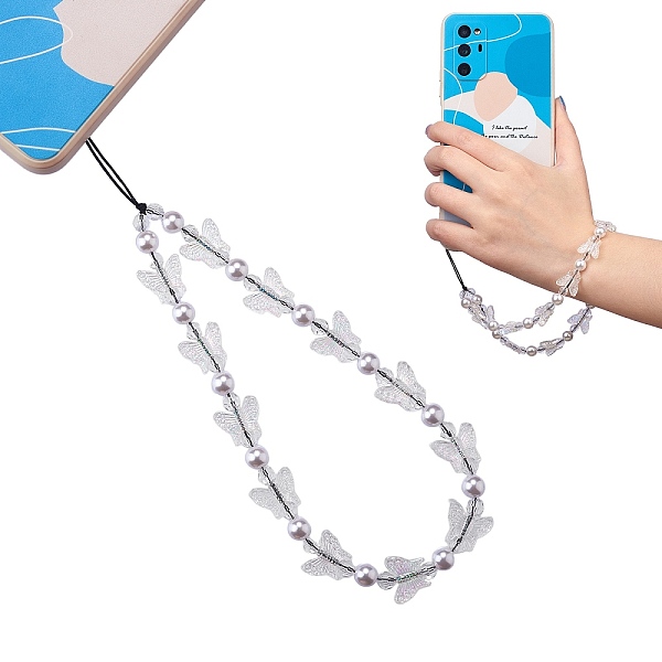 

PandaHall Acrylic Beaded Phone Lanyard, Wrist Straps Butterfly Beads Mobile Phone Lanyard for Woman Men, Clear, 22cm Acrylic Clear