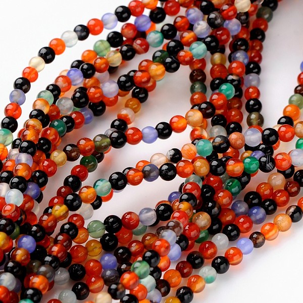 

PandaHall 16 inch Round Gemstone Strands, Color Agate, Round, about 95pcs/strand, 4mm in diameter, hole: 0.8mm Multi-Color Agate Round