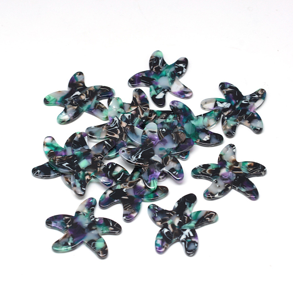 

PandaHall Cellulose Acetate(Resin) Pendants, Starfish/Sea Stars, Turquoise, 15x17x2.5mm, Hole: 1.5mm Cellulose Acetate Starfish Green