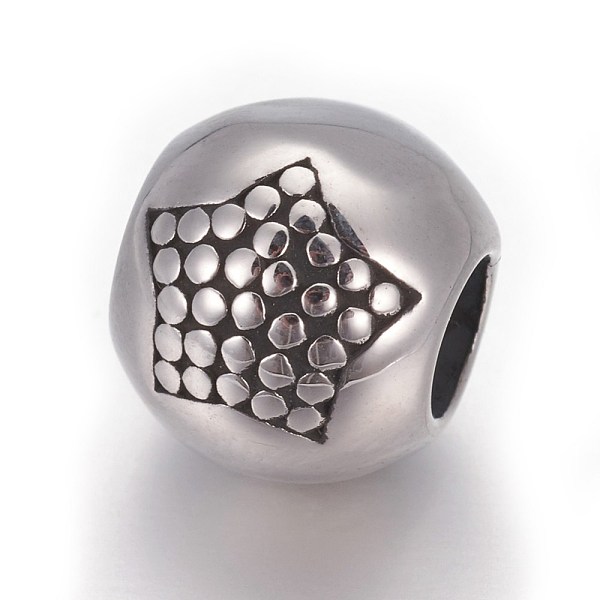 

PandaHall Retro 316 Surgical Stainless Steel European Style Beads, Large Hole Beads, Round with Star, Antique Silver, 10mm, Hole: 4.5mm 316...