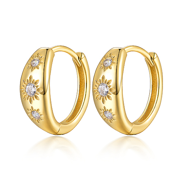 

PandaHall Flower 925 Sterling Silver Hoop Earrings, with Cubic Zirconia, with 925 Stamp, Golden, 4mm Sterling Silver Flower