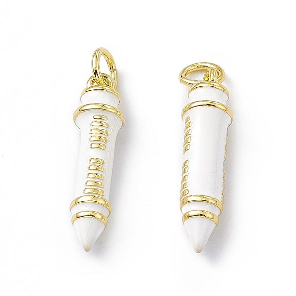 

PandaHall Rack Plating Brass Enamel Pendants, Long-Lasting Plated, Lead Free & Cadmium Free, Real 18K Gold Plated, Pen Charm, White, 22x7mm...