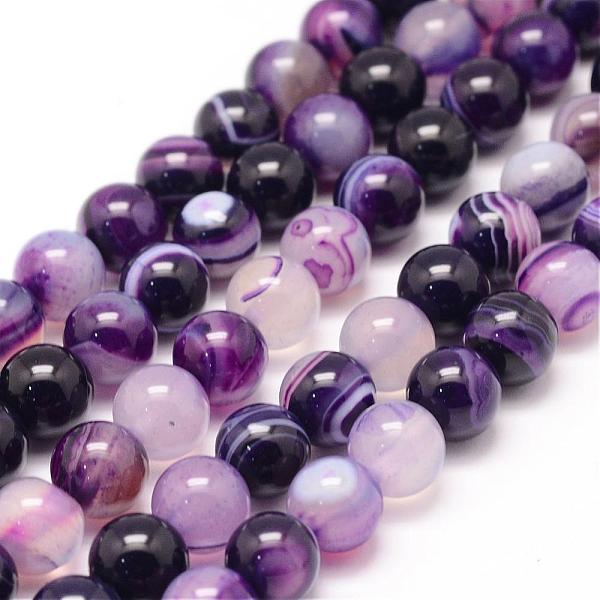

PandaHall Natural Striped Agate/Banded Agate Bead Strands, Round, Dyed & Heated, Purple, 8mm, Hole: 1mm, about 47~48pcs/strand, 14.5 inch...