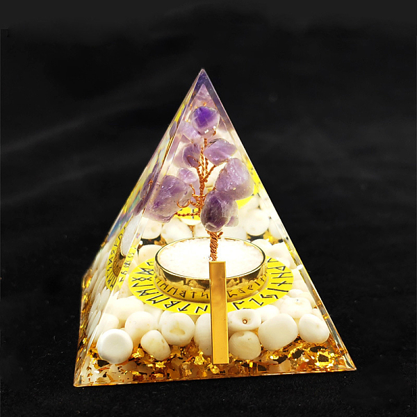 

PandaHall Viking Rune Symbol-Ice Orgonite Pyramid Resin Display Decorations, with Natural Amethyst Chips Inside, for Home Office Desk...