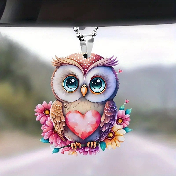 

PandaHall Owl Acrylic Pendant Decorations, for Car, Cerise, 80mm Acrylic Owl Red