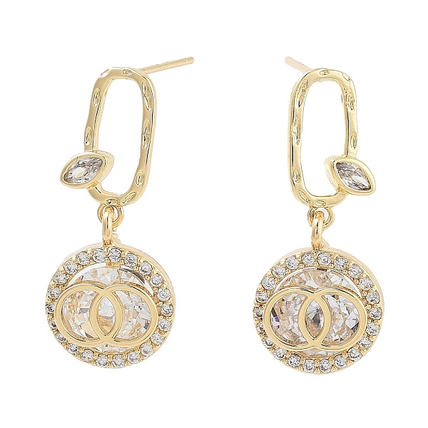 

PandaHall Brass with Glass Dangle Stud Earrings, Oval with Flat Round, Light Gold, 27.5x11.5mm Glass Flat Round Clear