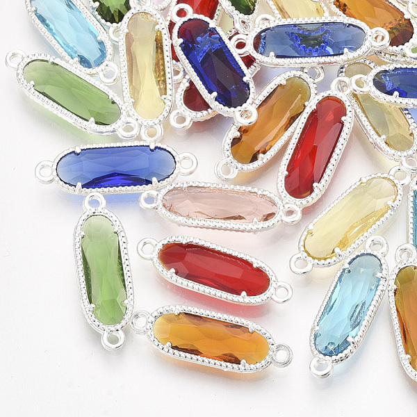 

PandaHall Glass Links, with Silver Color Plated Eco-Friendly Alloy Findings, Faceted, Oval, Mixed Color, 21x7x3mm, Hole: 1.2mm Alloy+Glass..., Multicolor