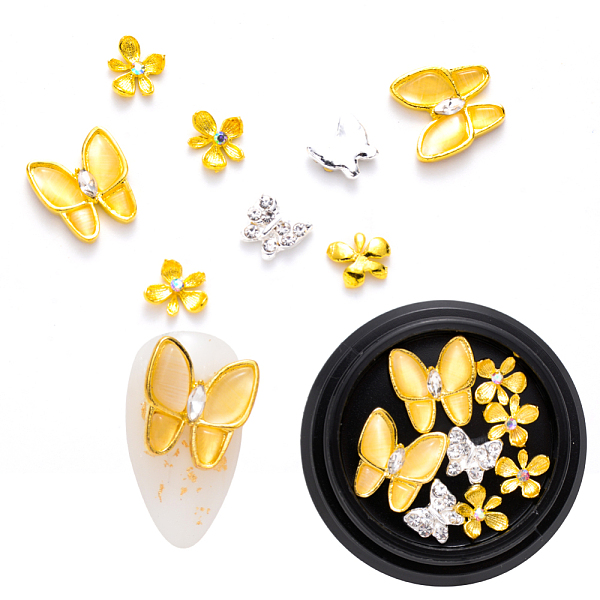 

PandaHall Nail Art Decoration Accessories, with Alloy, Rhinestone and Resins, Flower & Butterfly, Platinum & Golden, 12.5x12x3mm, 7x7.5x2mm...
