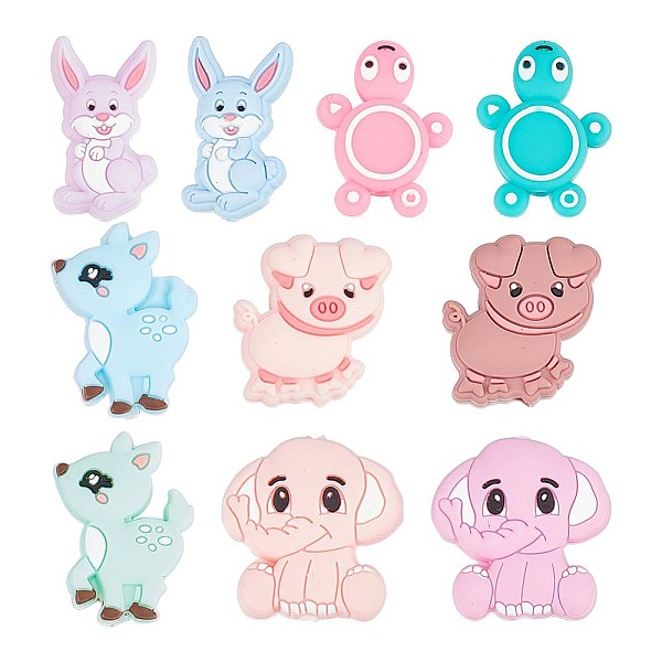 

PandaHall GOMAKERER 10 Pcs 5 Styles Silicone Focal Beads, Pig Turtle Rabbit Silicone Beads Cute Animal Rubber Beads Loose Spacer Beads for..., Multicolor