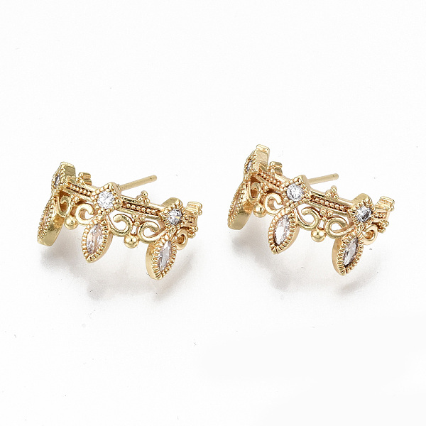 

PandaHall Brass Micro Pave Clear Cubic Zirconia Stud Earrings, Nickel Free, Crown, Real 18K Gold Plated, 9.5x18mm, Pin: 0.7mm Brass Crown...